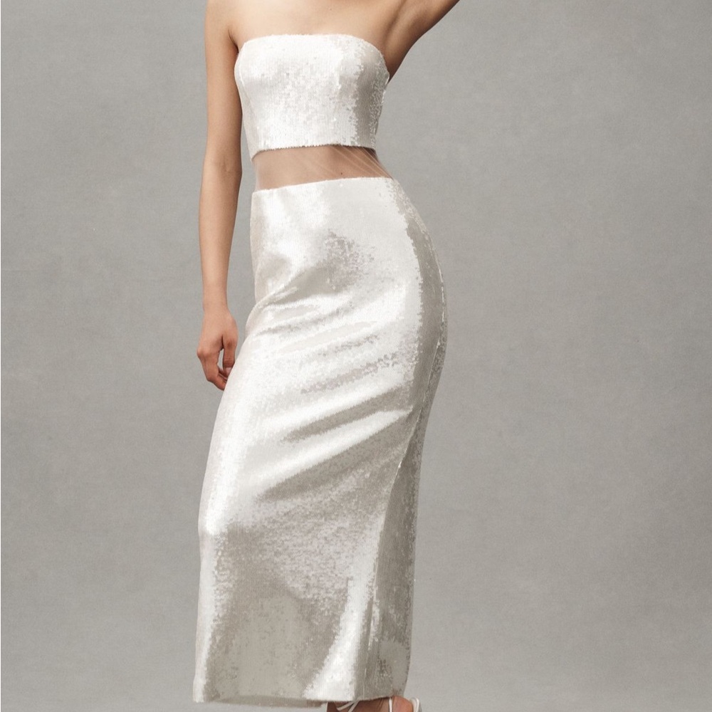 White Strapless Sequin Midi Dress